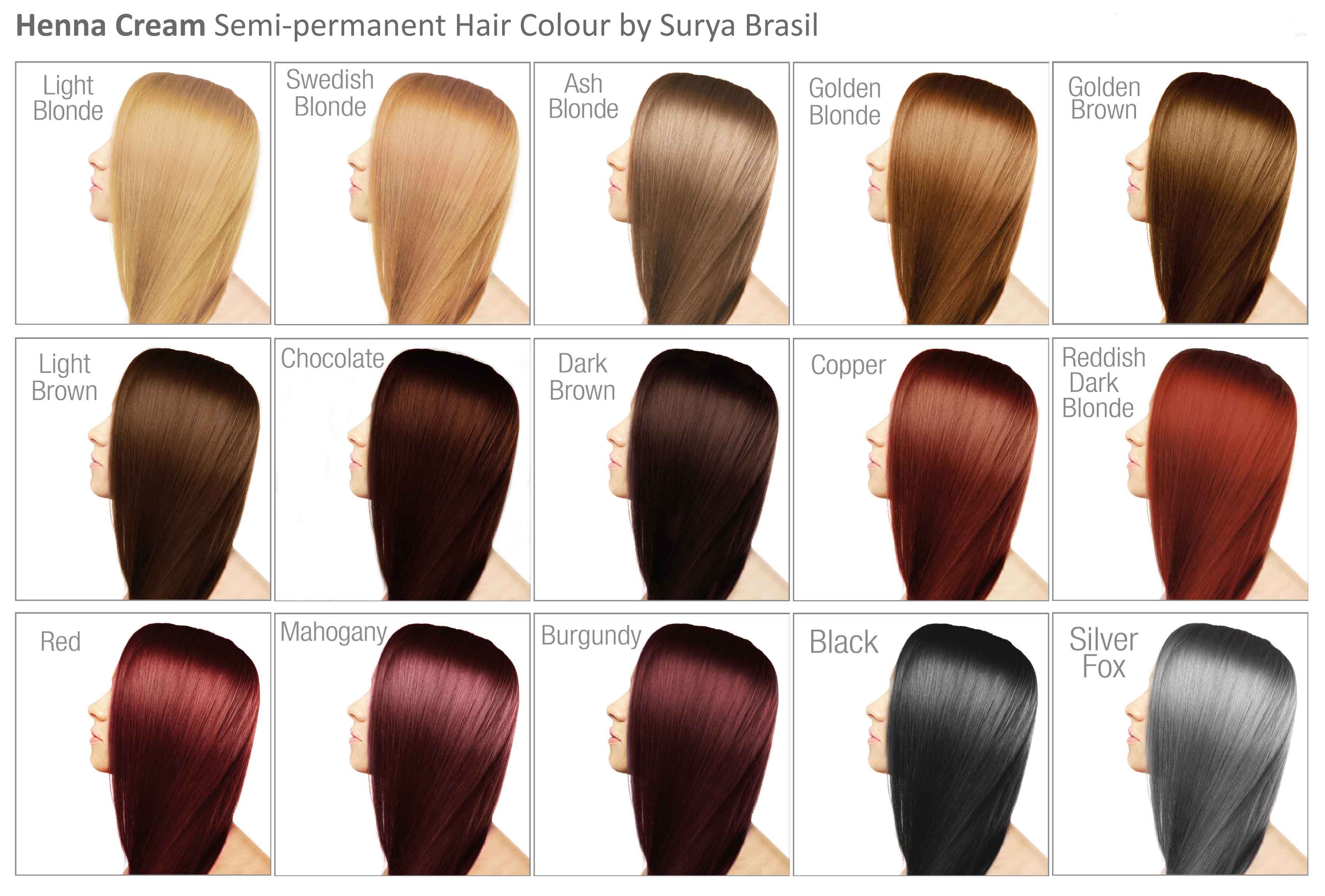 Natuuurlijke henna haarverf kleurenkaart Surya Brasil